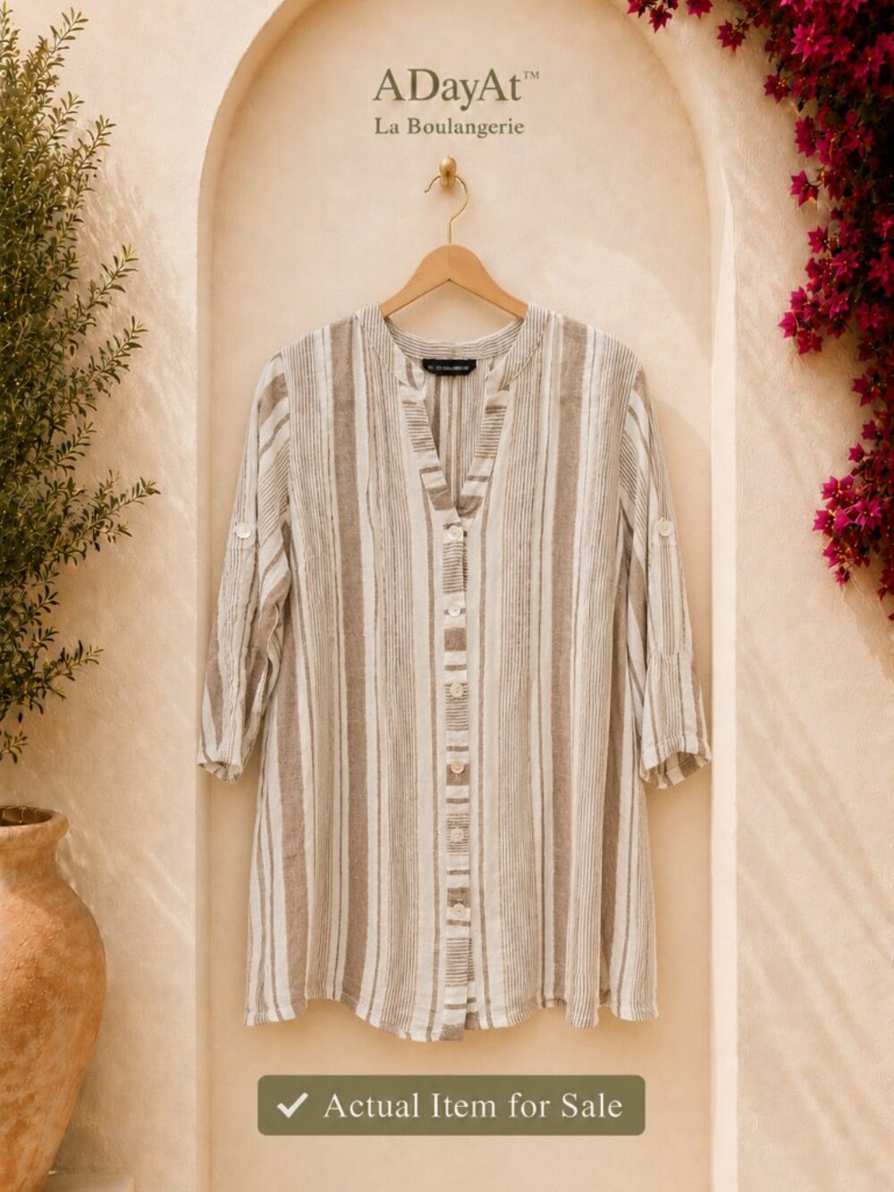 Neutral Cotton Metallic Tunic Boho Coastal Relaxed Fit Business Casual 1X V Neck